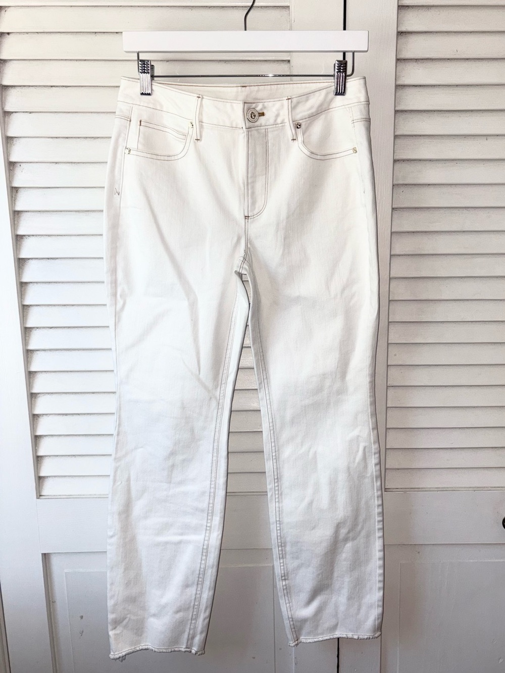 Spartina 449 Ellington Slim Jean Pearl White Size 4 Raw Hem Ankle Stretch Denim - Picture 2 of 5